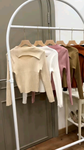 ●ECLAIRE● 043 Blouse Knit Rajut Lengan Panjang Longsleeves Bolong Kasual Korea Basic Unik Modis Trendy Joina Import