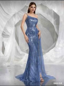 Melody Asymmetric Rhinestone & Sequins Embellished One Shoulder Strap Formal Dress/Evening Gown