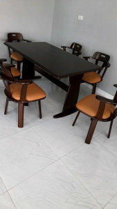 โต๊ะอาหารไม้จริงยางพารา 120 150 CM / เก้าอี้หมุน 360° สินค้าเมืองไทย