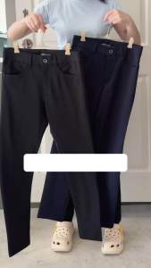 กางเกงผู้หญิงขายาว ใส่ทำงาน ผ้าโรเชฟ มีกระดุมหน้า สีดำ-กรม ไซส์S, ขนาดสีXL
