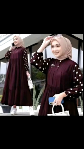Gamis Dasima Polos Kombinasi Motif Polka Terbaru Busui