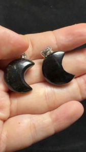 (Real Unit) Black/ Gold Obsidian Crescent Moon Pendant -3g+- 黑/金曜石新月吊坠 Loket (S/n: 3181028)