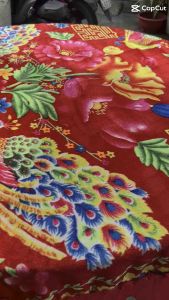 Khăn trải bàn tròn chất liệu vải Nhung in hoa văn lớn phong cách cổ điển