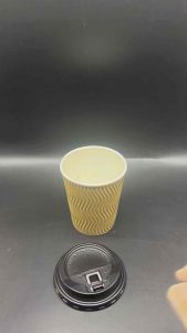 25pcs Black/Kraft/White Rippled Cup with strawless black lid for Coffee and Hot Beverages
