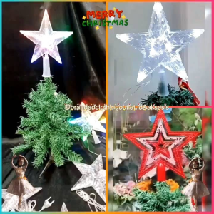 BINTANG HIASAN POHON NATAL LED & NON LED / TOP BINTANG HIASAN KUNCUP POHON NATAL / BINTANG DEKOSARI UJUNG POHON NATAL / ORNAMEN NATAL / CHRISTMAS TOP STAR DECORATION GOLD SILVER