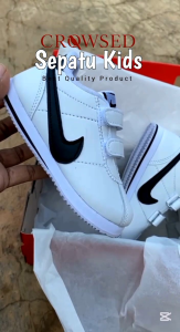 Sepatu Cortez Kids Lucu Warna Putih Hitam Umur 1-13th Free Box & Kaos Kaki
