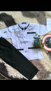 Setelan koko jasco putih hitam bordir anak laki laki usia 1tahun-15tahun bahan katun wolvis
