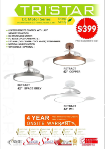 Authorized Dealer SG Local Seller NEW LAUNCH 42in LED 40W Ceiling Fan with remote control Optional WIFI