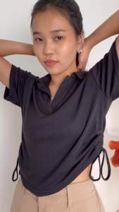 LAURA Baju Atasan Wanita - Crop Top Basic & Kaos Polo Berkerah Rib Polos