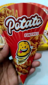 Terbaru Kertas kemasan wadah Kentang Curly berwarna 3D Design menarik kemasan Potato fun fries wadah kentang Goreng