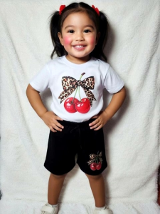 Terno Set for Kids – T-shirt and Shorts for girls cherry 1-8 Years Old | Streetwear Style | COD