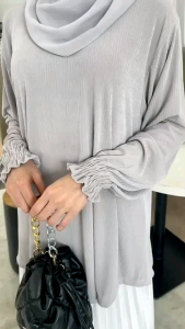 (SG SELLER) Womens Blouse Tops Oversize Long Sleeve wrinkle Free Blouse Ironless Women Fashion Muslimah Raya Baju