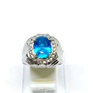 Cincin Batu Berharga Blue Topaz Cutting Swiss Dimensi 10x8 Mantap