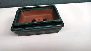 Bộ chậu bonsai mini chữ nhật chậu cây gốm sứ men xanh