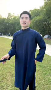 Áo dài nam cách tân ngũ thân vải dạ xước cao cấp - Áo Dài Hoàng Mai