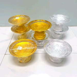 พานเงิน พานทอง พานรัตนโกสินทร์ พลาสติกเคลือบอย่างดี ขนาด 18 เซนติเมตร วางหิ้งพระ ทำพิธีกรรมต่างๆ