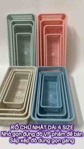 Rổ Nhựa Chữ Nhật Dài Đựng Bút Viết Và Đồ Dùng Văn Phòng Nhỏ Gọn 4 Cỡ Màu Sắc Nhẹ Nhàng (Chọn Màu)