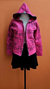 atasan jaket wanita pink motif tulisan SEVE cewek S M lengan panjang tebal anak perempuan 10 11 thn