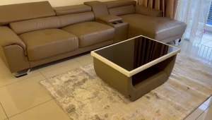 BRISBANE 6073  9.2ft X 5.2ft 2 SEATER + L With Adjustable HR  Genuine Leather TRENDY Sofa PROMO ModeL !! SOLID WOOD FRAME ADJUSTABLE HEAD REST EXTRA WIDER CUSHIONS GOOD WORKMANSHIP !!