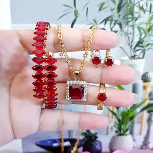 Set Perhiasan Xuping Batu Permata Merah Cantik Mewah 729aa