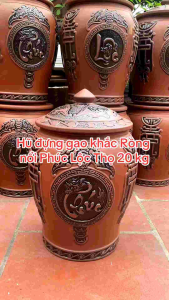 Hũ Đựng Gạo 20Kg Phúc Lộc Thọ Bát Tràng loại 1_ Chĩnh Đựng Gạo Phong Thủy