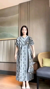 Set Couple Raisa Grey - Baju Pasangan Tenun - Dress Kondangan Motif Batik - Gamis Muslim Bahan Katun