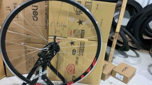 Bộ vành xe đạp 700c Cao 3cm Đan sẵn Moay ơ TIRALPRO cối nổ to Líp thả Phanh U V 5 Bạc đạn 6 cá Cao cấp