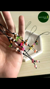 เชือกเทียน ที่ห้อยโทรศัพท์วินเทจหน้ายิ้ม(กลม)พวงกุญแจ ห้อยของตกแต่ง ห้อยกระเป๋า คละสี