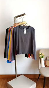 Kaos Crop Top Neci Lengan Panjang / Kaos Knit Cewek / Atasan Cewek Model Kekinian / Baju Crop Ramise