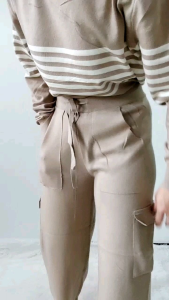 S7750 Pjg Waverly Long Sleeve Knit Cargo 2pcs Set: Setelan Baju Celana Wanita