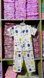 Piyama Anak Laki-Laki Dan Perempuan Tanpa Kerah Karakter Lucu Usia 1-12 Tahun Motif Balon Udara