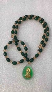 Bộ Vòng Cổ Và Vòng Tay Đá Xanh Đậm Mặt Phật Bà Quan Âm