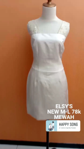 NEW mini midi dress wanita cream ELSYS cewek M L kutung MEWAH kerah kotak PESTA
