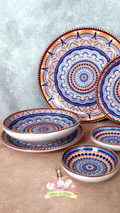 SALE High quali makan keramik tebal set 12 pcs abstrak orange / Piring mangkok korea