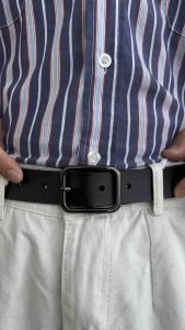 Thắt lưng da bò nam Broobelt màu đen mặt oval xịn dây nịt lưng cao cấp thời trang Hàn Quốc bản 3cm