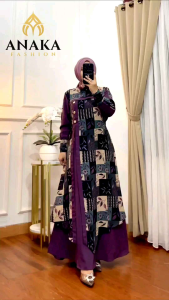 Gamis Muslim Wanita Matt Wolly Premium Mix Ceruty Printing
