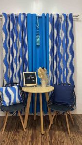 Blue Curtain Printed & Plain Spiral Design with Ring Holes