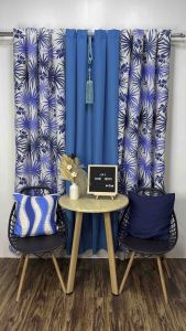 Blue Curtain Printed & Plain Anahaw Design with Ring Holes