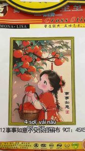 [Thêu 4 sợi] Tranh thêu kín Cô bé hái quả 68612 kích thước 45 x 58 cm