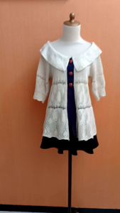 atasan cardigan wanita rajut jaring cream M L cewek blouse MEWAH outer crem kerah cute lebar
