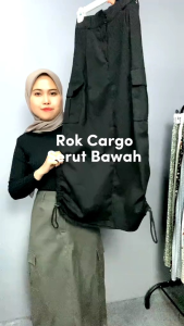 Rok Panjang Wanita Kargo Serut Bawah Twill Combed Premium