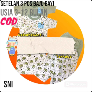 Paket Murah 3 Stel Baju Bayi Lengan Pendek untuk Usia 3-12 Bulan