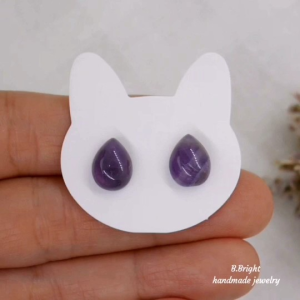 ต่างหูหินอเมทิสต์ (Amethyst) ทรงหยดน้ำ อะไหล่สแตนเลสแท้ ไม่แพ้ ไม่คัน งานทำมือ พร้อมส่งค่ะ