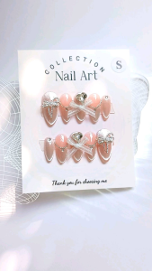 Móng tay thiết kế Nail box mắt mèo nơ ruy băng vải mã số AB6