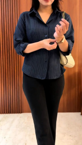 Luna Stripe Kemeja Fitted - Kemeja Wanita Fitted Stripe Salur Basic Casual - Kemeja Kekinian