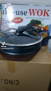 wajan wok pan + kukusan 32cm omicko tutup kaca tebal anti lengket wajan penggorengan anti lengket set multi use panci wok pan paket lengkap