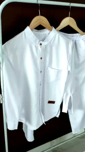 Setelan Baju Muslim Anak Laki Laki Lengan Panjang Faza Set Koko Putih Hitam Polos Anak Cowok Remaja