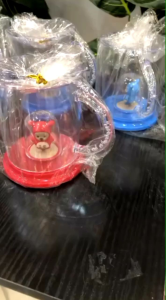 Childrens Drinking Cup Glass with Figure for Children Teddy 240 mlkids Tritan Cup with Lid and Removable Teddy Bear Figure