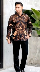 Fashion Kemeja Batik Original Pria Dewasa Lengan Panjang Casual Modis Slim Fit Modern Trendy