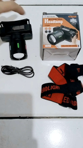 Senter Kepala LED Zoom 100 Watt Nyala Sensor Gerak KX-1832 4 Mode Cahaya Putih Isi Ulang USB Type C